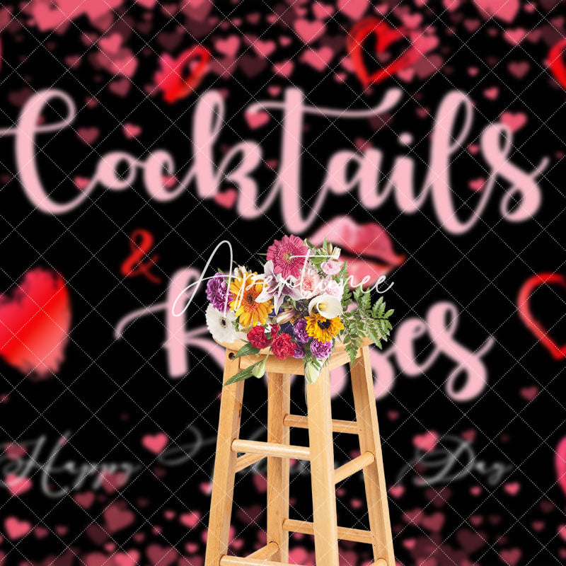 Aperturee - Aperturee Romantic Cocktails Kisses Valentines Day Backdrop