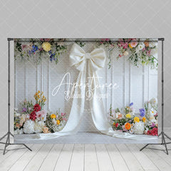 Aperturee - Aperturee Romantic Color Floral White Bow Wedding Photo Backdrop