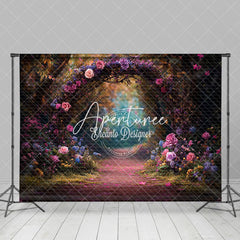 Aperturee - Aperturee Romantic Colorful Floral Arch Forest Wedding Backdrop