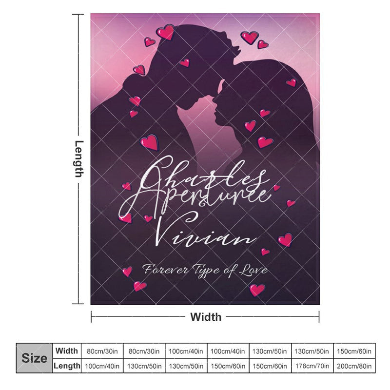 Aperturee - Aperturee Romantic Couple Silhouette Hearts Custom Name Blanket