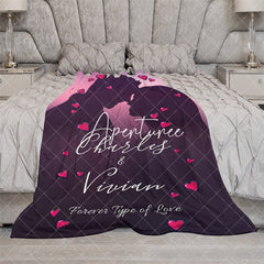 Aperturee - Aperturee Romantic Couple Silhouette Hearts Custom Name Blanket