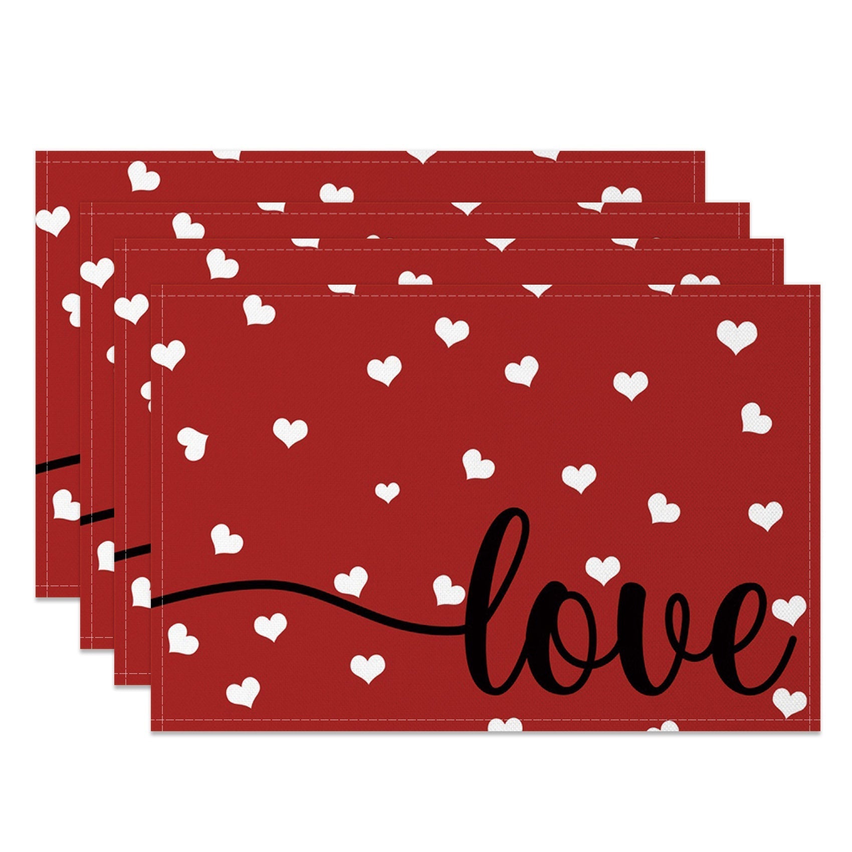 Aperturee - Aperturee Romantic Cute Love Valentines Day Set Of 4 Placemats