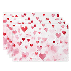 Aperturee - Aperturee Romantic Dense Red Pink Hearts Set Of 4 Placemats