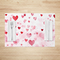 Aperturee - Aperturee Romantic Dense Red Pink Hearts Set Of 4 Placemats