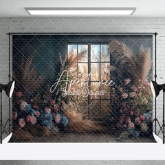 Aperturee - Aperturee Romantic Floral Boho Reed Window Wedding Backdrop