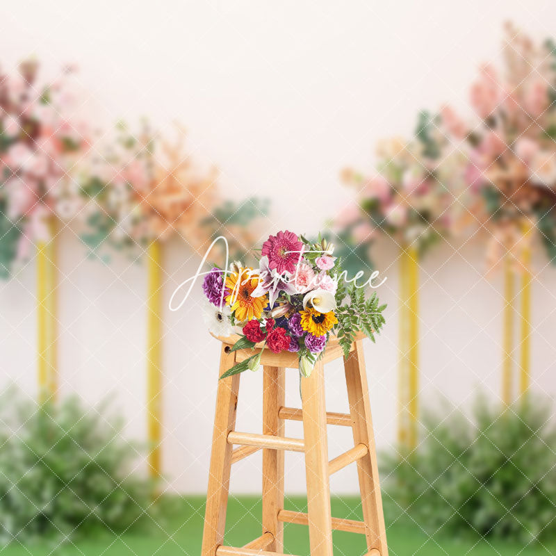 Aperturee - Aperturee Romantic Floral Decoration On The Wall Wedding Backdrop