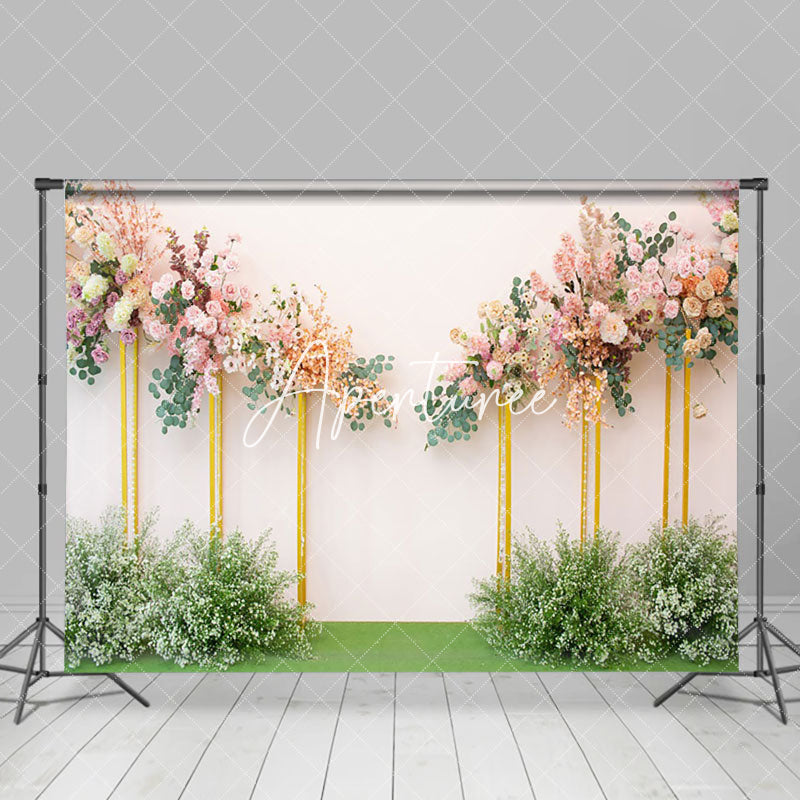 Aperturee - Aperturee Romantic Floral Decoration On The Wall Wedding Backdrop