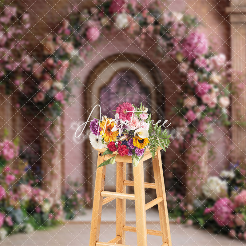 Aperturee - Aperturee Romantic Floral Door Garden Scene Wedding Backdrop