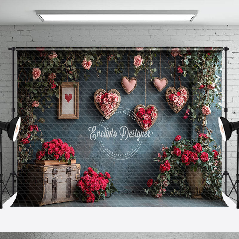 Aperturee - Aperturee Romantic Floral Heart Plant Valentines Day Backdrop