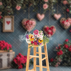 Aperturee - Aperturee Romantic Floral Heart Plant Valentines Day Backdrop