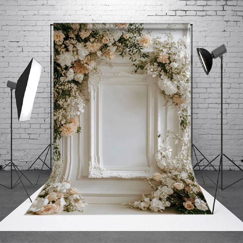 Aperturee - Aperturee Romantic Floral Holy White Wall Wedding Backdrop