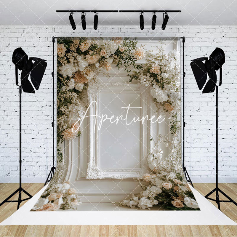 Aperturee - Aperturee Romantic Floral Holy White Wall Wedding Backdrop