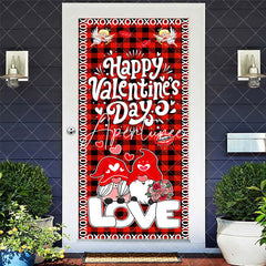 Aperturee - Aperturee Romantic Gnome Angel Plaid Valentines Day Door Cover