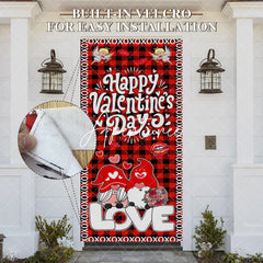 Aperturee - Aperturee Romantic Gnome Angel Plaid Valentines Day Door Cover