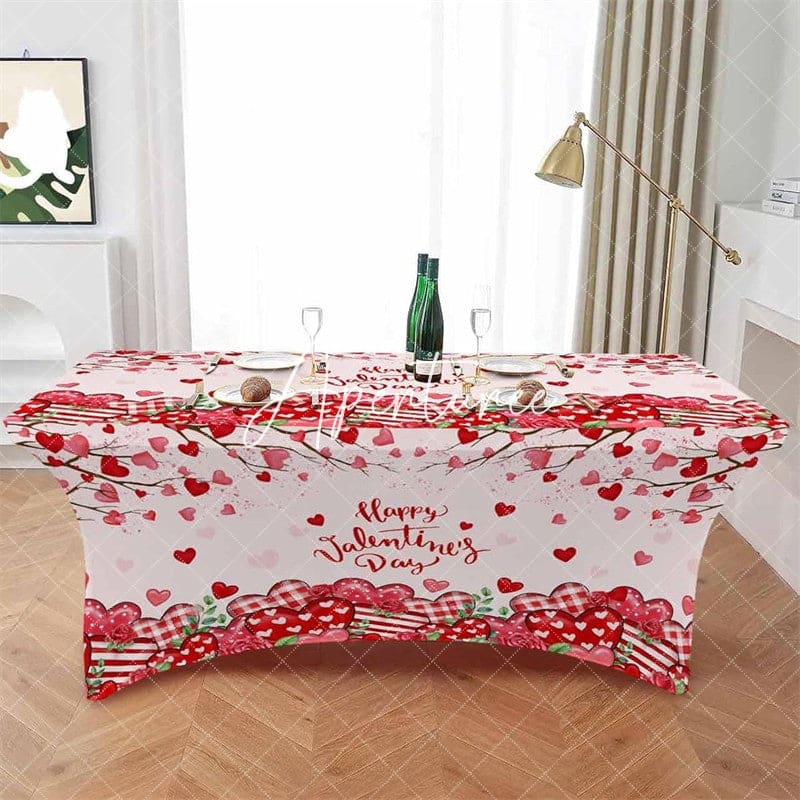 Aperturee - Aperturee Romantic Heart Fitted Valentines Day Stretch Table Cover