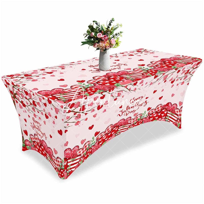 Aperturee - Aperturee Romantic Heart Fitted Valentines Day Stretch Table Cover