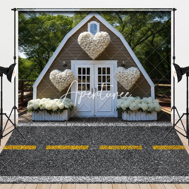 Aperturee - Aperturee Romantic Heart Floral Barn Road Combo Set Backdrop