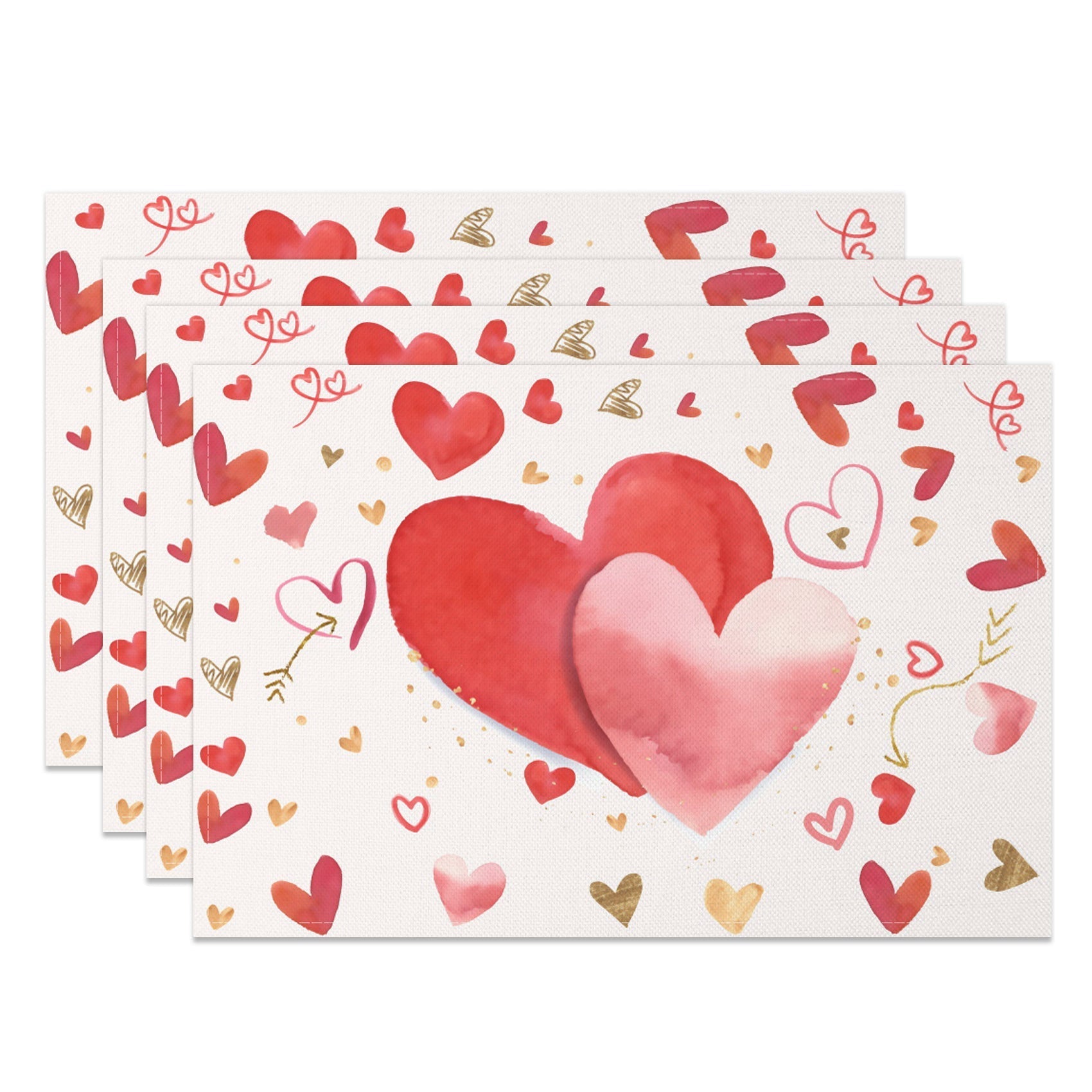 Aperturee - Aperturee Romantic Hearts Valentines Day Set Of 4 Placemats