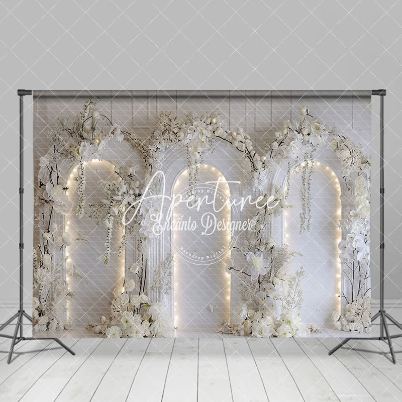 Aperturee - Aperturee Romantic Holy White Arch Floral Wedding Backdrop