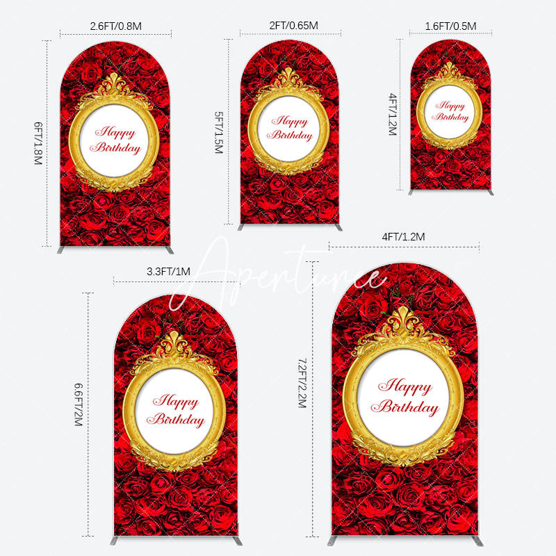 Aperturee - Aperturee Romantic Hot Red Rose Happy Birthday Arch Backdrop