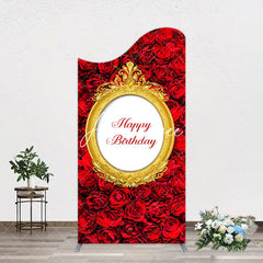 Aperturee - Aperturee Romantic Hot Red Rose Happy Birthday Arch Backdrop