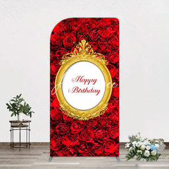 Aperturee - Aperturee Romantic Hot Red Rose Happy Birthday Arch Backdrop