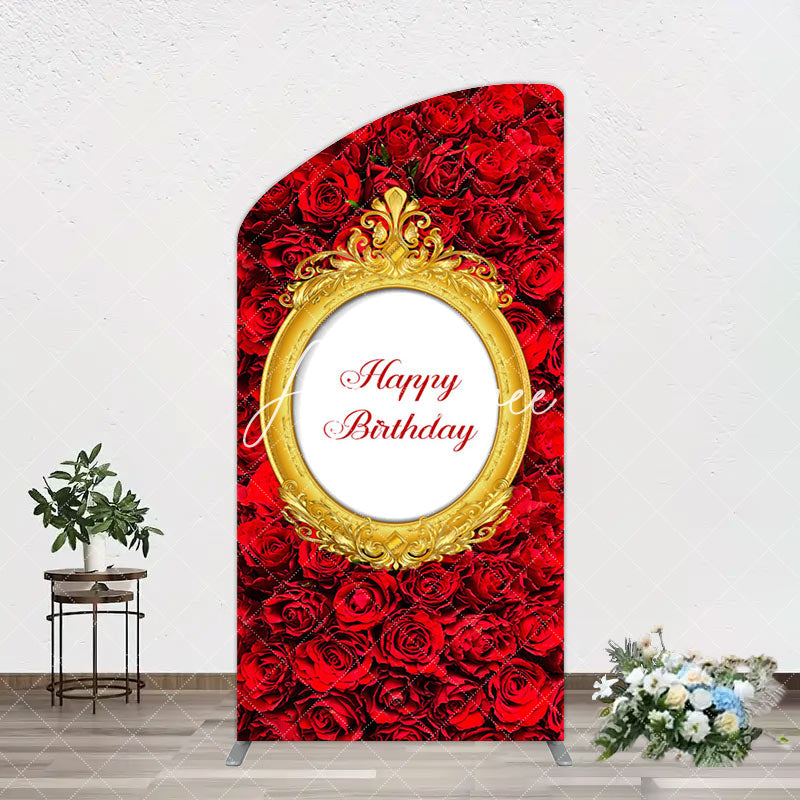 Aperturee - Aperturee Romantic Hot Red Rose Happy Birthday Arch Backdrop