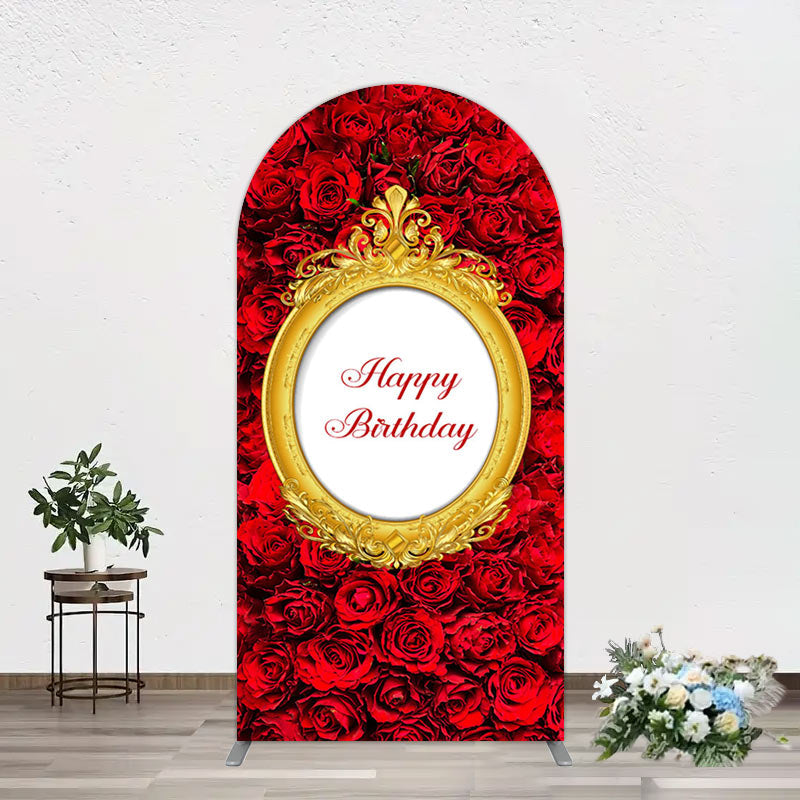 Aperturee - Aperturee Romantic Hot Red Rose Happy Birthday Arch Backdrop