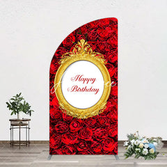 Aperturee - Aperturee Romantic Hot Red Rose Happy Birthday Arch Backdrop