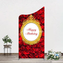 Aperturee - Aperturee Romantic Hot Red Rose Happy Birthday Arch Backdrop