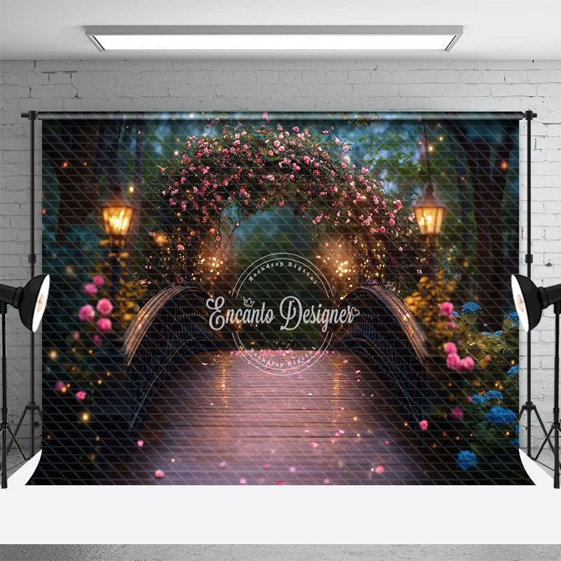 Aperturee - Aperturee Romantic Light Pink Floral Bridge Wedding Backdrop