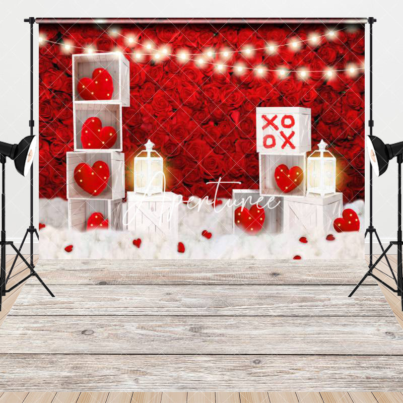 Aperturee - Aperturee Romantic Lighted Red Rose Hearts Combo Set Backdrop