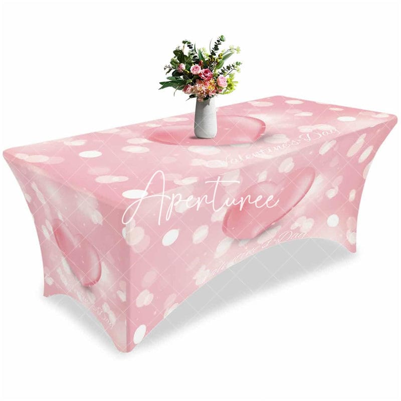 Aperturee - Aperturee Romantic Love Hearts Valentines Day Stretch Table Cover