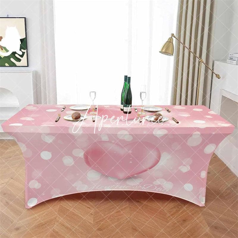 Aperturee - Aperturee Romantic Love Hearts Valentines Day Stretch Table Cover