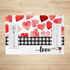 Aperturee - Aperturee Romantic Love Plaid Valentines Day Set Of 4 Placemats