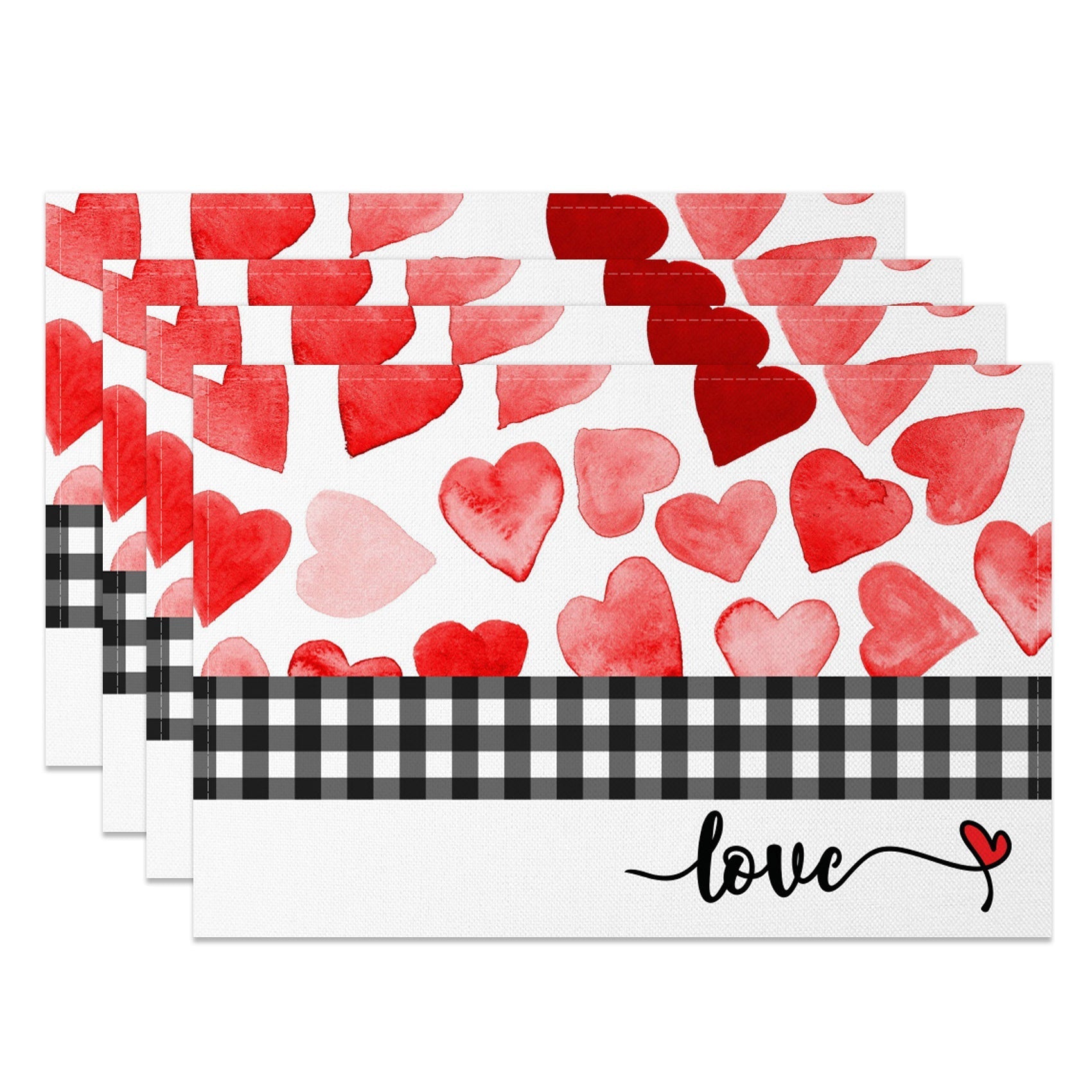 Aperturee - Aperturee Romantic Love Plaid Valentines Day Set Of 4 Placemats