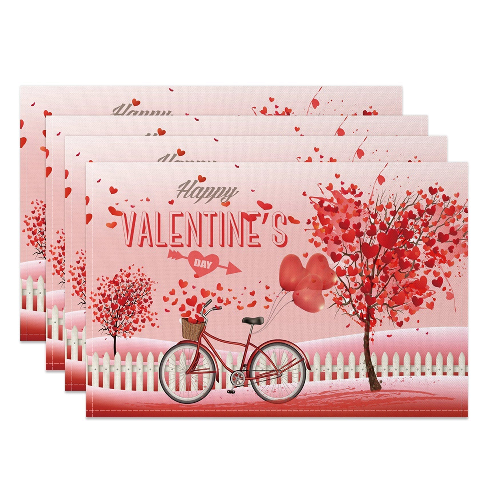 Aperturee - Aperturee Romantic Love Tree Bike Fence Set Of 4 Placemats