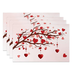 Aperturee - Aperturee Romantic Love Tree Valentines Day Set Of 4 Placemats