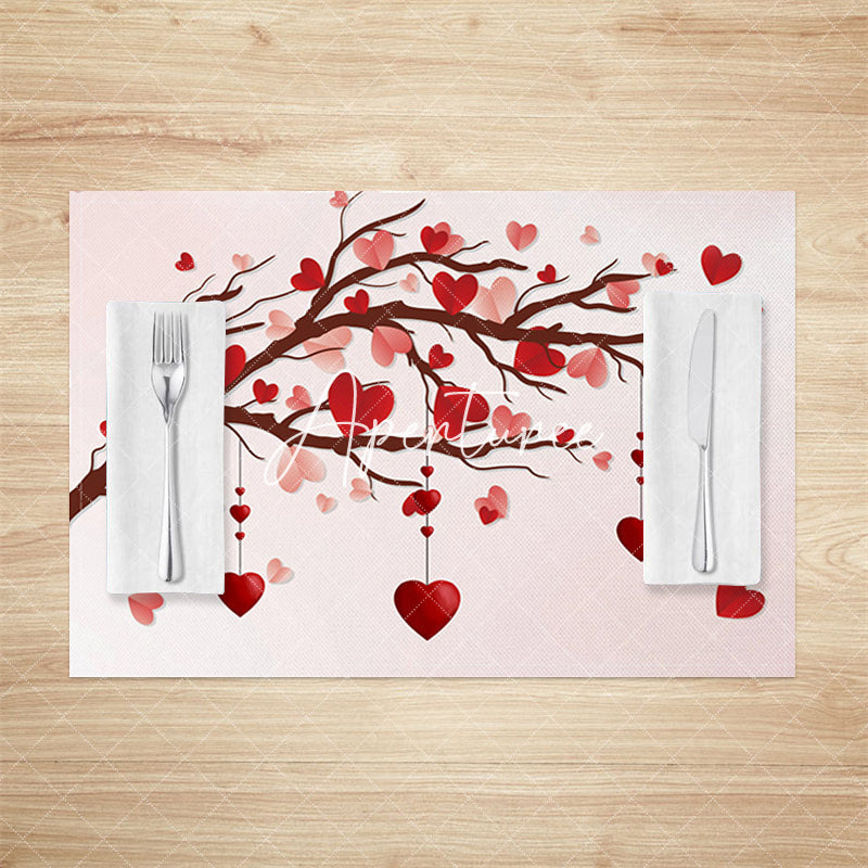 Aperturee - Aperturee Romantic Love Tree Valentines Day Set Of 4 Placemats