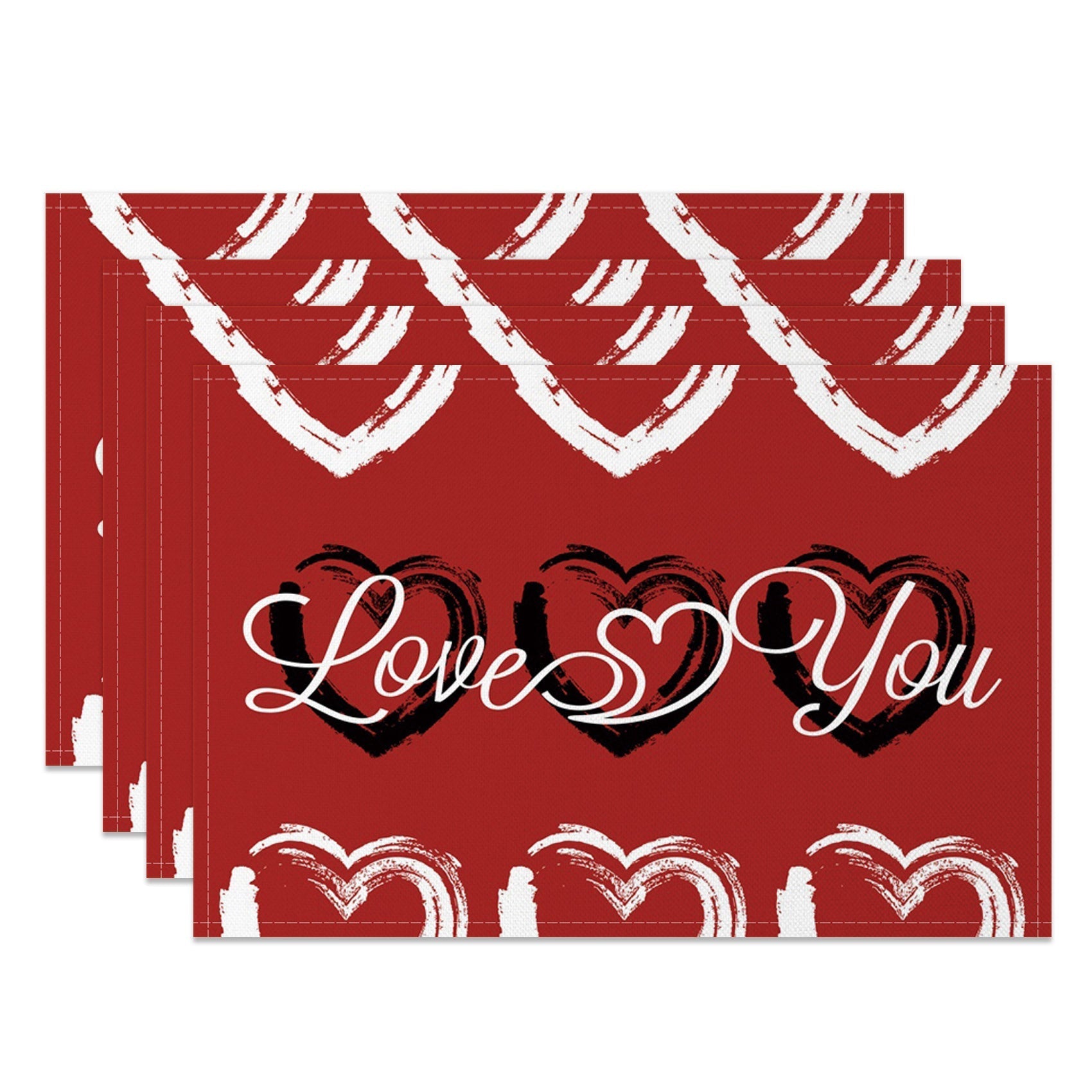 Aperturee - Aperturee Romantic Love You Valentines Day Set Of 4 Placemats