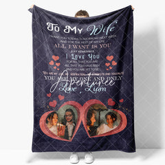 Aperturee - Aperturee Romantic Loving Text Hearts Custom Photo Blanket