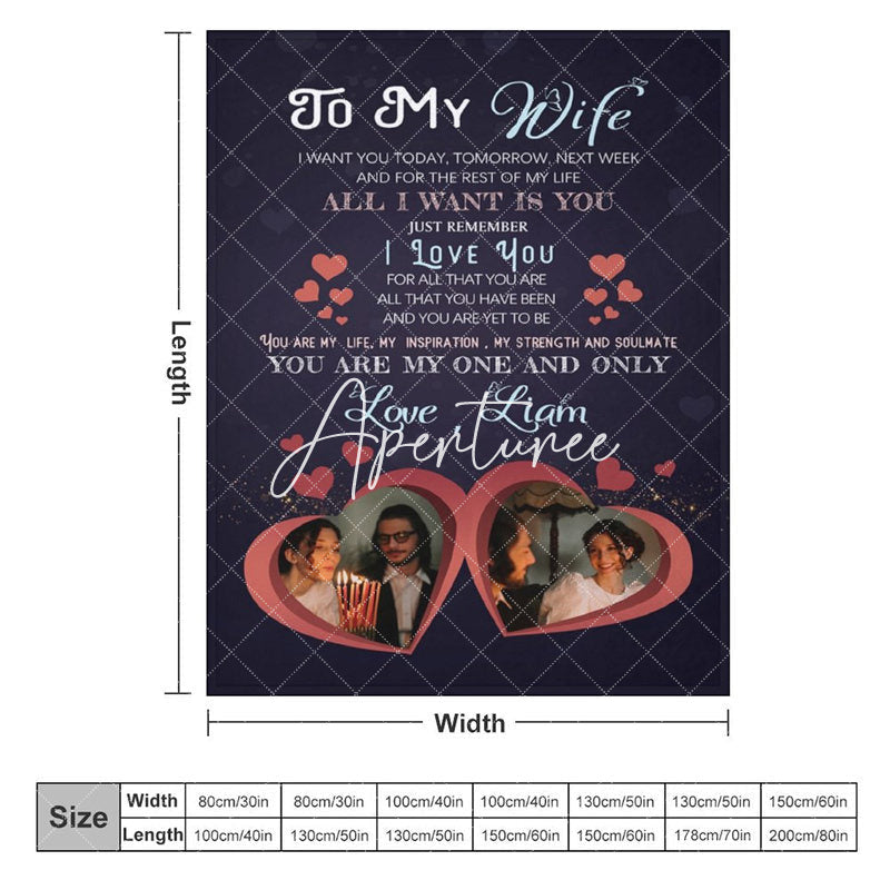 Aperturee - Aperturee Romantic Loving Text Hearts Custom Photo Blanket