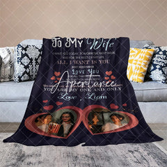 Aperturee - Aperturee Romantic Loving Text Hearts Custom Photo Blanket