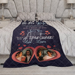 Aperturee - Aperturee Romantic Loving Text Hearts Custom Photo Blanket