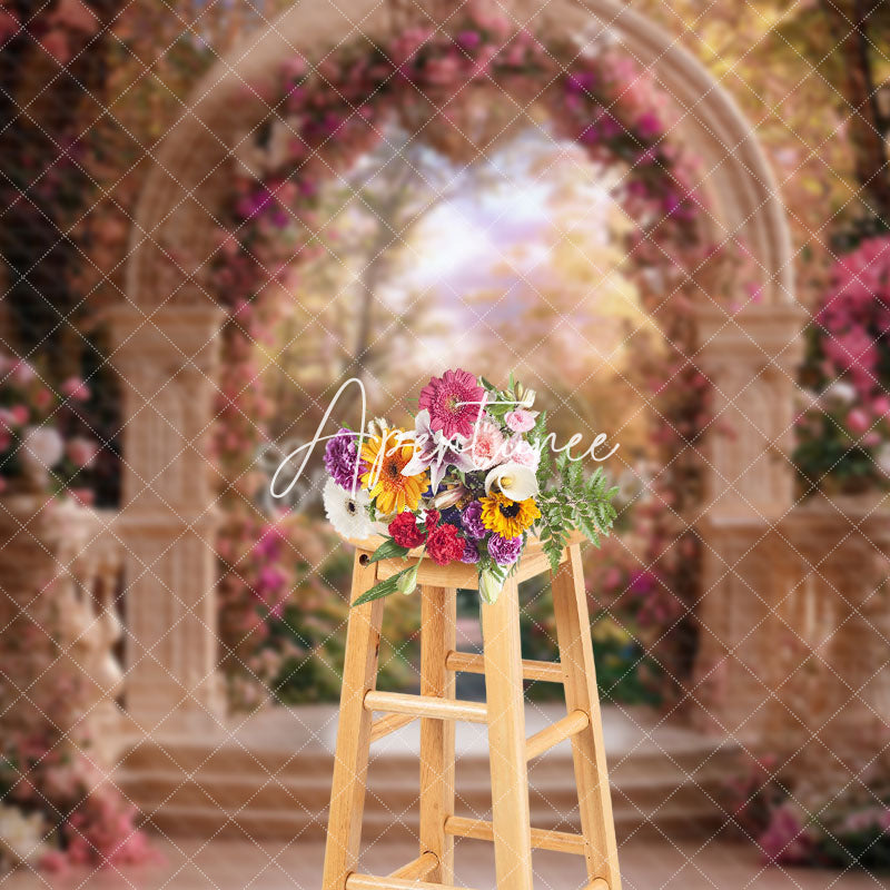 Aperturee - Aperturee Romantic Luxury Arch Pink Floral Wedding Backdrop