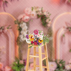 Aperturee - Aperturee Romantic Pink Arch Floral Leaves Wedding Backdrop