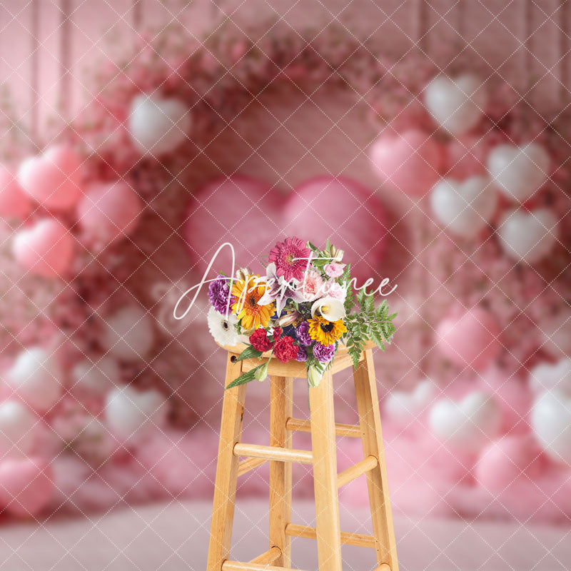 Aperturee - Aperturee Romantic Pink Balloons Floral Valentines Day Backdrop