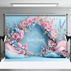 Aperturee - Aperturee Romantic Pink Blue Floral Wedding Photo Backdrop