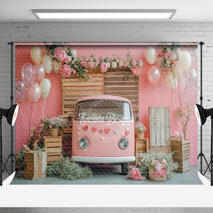 Aperturee - Aperturee Romantic Pink Bus Floral Valentines Day Backdrop