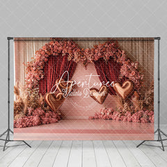 Aperturee - Aperturee Romantic Pink Curtain Floral Valentines Day Backdrop